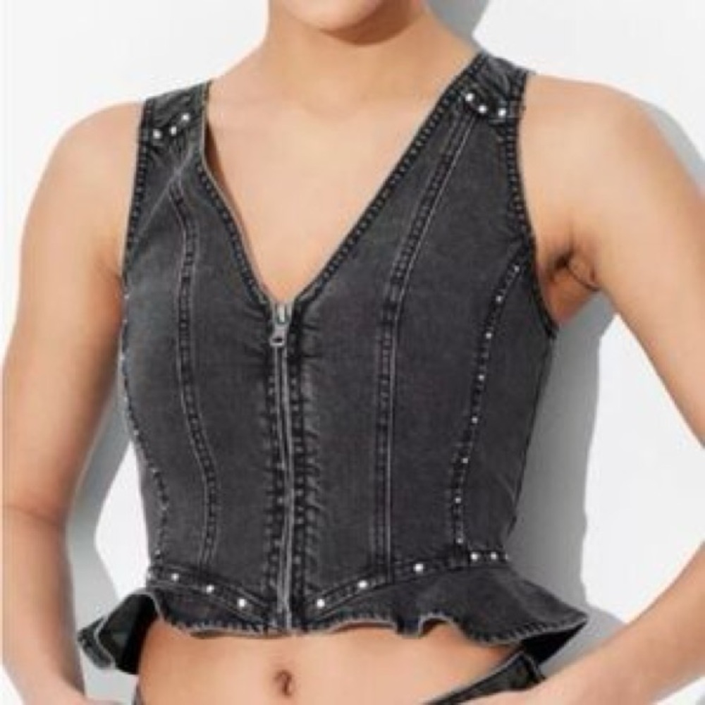 Wild Fable Gray Denim Vest with Stud Details